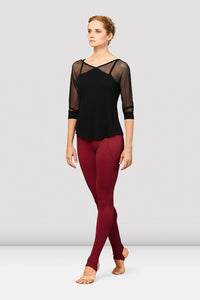 Ladies Bordeaux Mesh Sleeve Tie Back Top FT5233 by Bloch