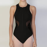 Black Contour Zip-Up Leotard by Bullet Pointe